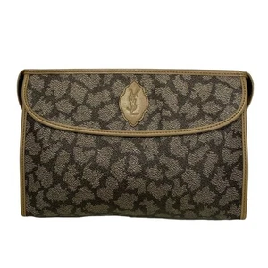 Auth YvesSaintLaurent - Beige Dark Brown PVC Leather Mens Clutch Bag - Picture 1 of 7