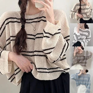 Casual Womens Long Sleeve Sweater with Stripes Perfect for Daily Outfits - Picture 1 of 14