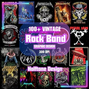 100pcs RockBand Graphic Designs | Halftone Vintage Design | Rock music png - Picture 1 of 8