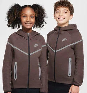 Nike Sportswear Tech Fleece Big Kids Reflective Hoodie Brown FZ5433 237 SMALL - Picture 1 of 4