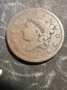 1837 Krönchenkopf großer Cent kostenloser Versand Lot #1133 - Bild 1 von 3