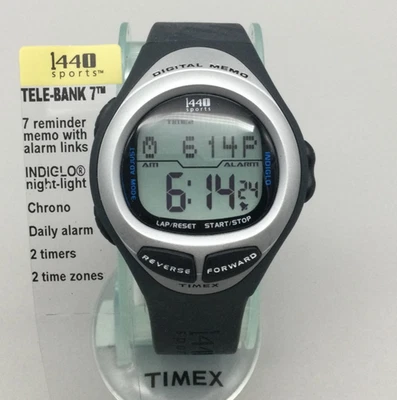 Timex 1440 Tele Bank 7 Watch Men Digital 40mm Silver Tone Indiglo New Battery - Image 1 of 4