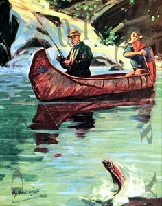 ANTIQUE HY HINTERMEISTER REPRO 8X10 PHOTOGRAPH PRINT RAINBOW TROUT FISHERMEN - Picture 1 of 1
