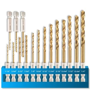 Set di punte per trapano a gambo esagonale (set 13 pezzi + 3 pezzi in omaggio), Premium 4341 HSS Titanium Imp... - Foto 1 di 8