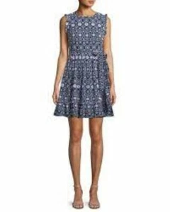 Kate Spade marineblau besticktes Wickelkleid Baumwolle (UK 8) UVP 350 £ - Bild 1 von 7
