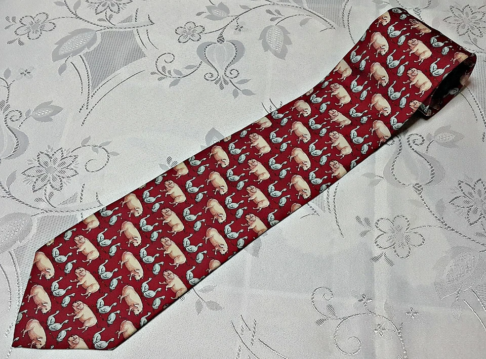 МУЖСКИЕ ВИНТАЖНЫЕ ПОДЛИННЫЙ BEAUFORT ГАЛСТУК СТОЙКА СВИНЕЙ И ГУСЯ ШЕЛК МУЖСКОЙ ГАЛСТУК - Изображение 1 из 4