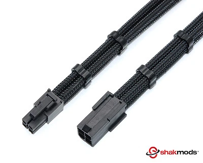 4 Pin 30cm Black ATX CPU Motherboard Sleeved Extension Shakmods + 2 Cable Combs - Image 1 of 4