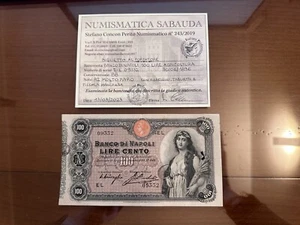 BIGLIETTO AL PORTATORE BANCO DI NAPOLI 100 LIRE AGRICOLTUA 30 6 1896 R2 BB - Imagen 1 de 8