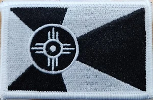 Wichita Kansas Flag Patch W/ Hook & Loop Fastener Black & White Version II - Picture 1 of 1