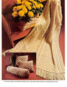 Aran Knit Patterns: Afghan Pattern, Pillows and Bolster pillow Vintage - Picture 1 of 1