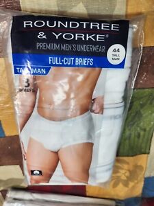 Roundtree & Yorke Men's Full-Cut 3 Briefs Tall Man Size 44  White NWT