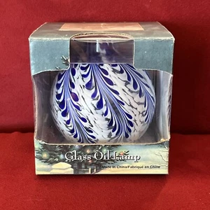NEW Traditions Hand Blown Art Glass Christmas Oil Lamp Blue White W/ 2x Wicks - Picture 1 of 6