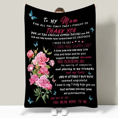 Blue Butterfly Pink Floral Mothers Throw Blanket for Couch Bed Sofa Office - Image 1 of 4