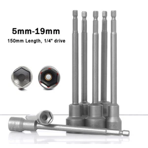 5mm-19mm Hex Nut Driver CR-V Socket Wrenches Impact Drill Bit 1/4" Hexagon Drive - Picture 1 of 39