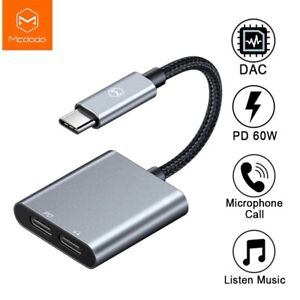 Mcdodo 60W PD USB C To Dual Type-C Headphone Audio Adapter DAC HIFI Aux Cable
