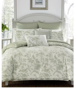 Laura Ashley Natalie Cream/ Sage Green Floral Full/Queen Duvet Cover Set 3 Pc - Picture 1 of 3