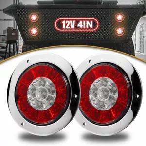 2x 4" 16 LED Round Truck Trailer RV Brake Stop Turn Tail Signal Light Red Amber - Foto 1 di 12