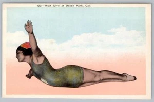1920er HOCHTAUCHGANG BADEN SCHÖNHEIT OZEAN PARK KALIFORNIEN M. KASHOWER POSTKARTE - Bild 1 von 2