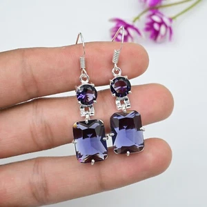 Amethyst Gemstone Handmade Earrings 925 Sterling Silver Jewelry Anniversary Gift - Picture 1 of 5