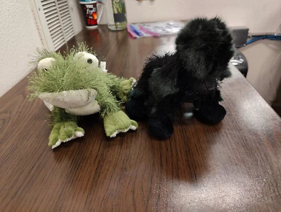 T2- Lot of 2 Ganz Webkinz Black Dog Green Frog Plush Animal Toy Puppy No Code - Image 1 of 4