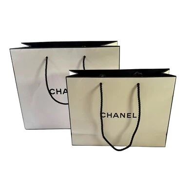 CHANEL Bundle of 2 Paper Shopping/Gift Bags Two Sizes Black/White Authentic - Image 1 of 4