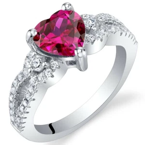 Anello anima gemella cuore argento sterling rubino creato in laboratorio misure da 5 a 9 - Foto 1 di 2