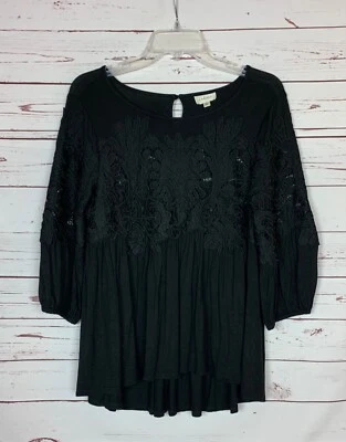 Lindo Top Deletta Anthropologie Para Mujer Talla S Pequeño Negro Transparente Encaje Manga Abullonada Foto 1 de 4