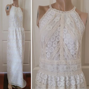 Max Studio High Neck Lace Maxi Dress SZ S Off White - Picture 1 of 12