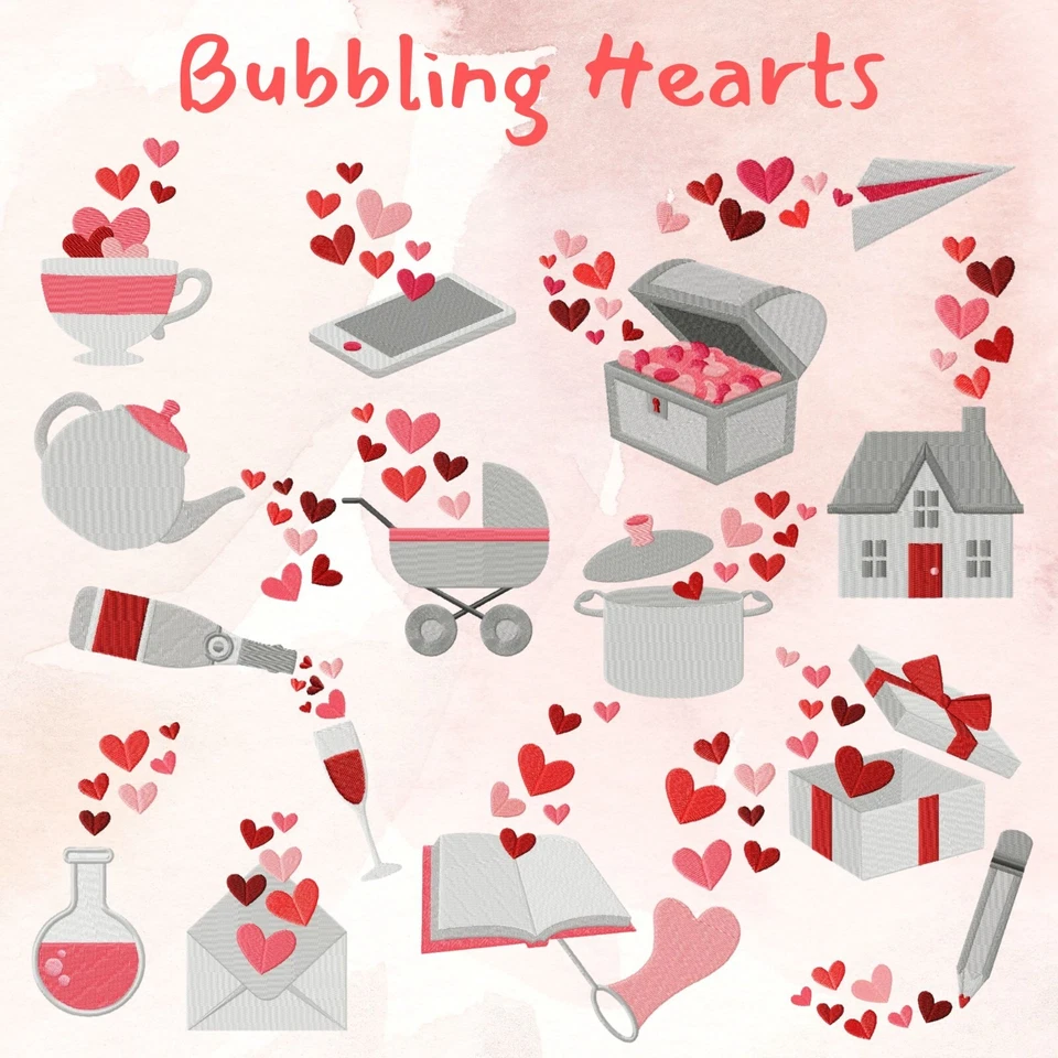 Bubbling Hearts Machine Embroidery Designs 15 Pack [Download Version] - Image 1 of 1