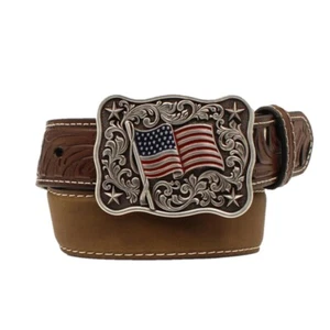 Nocona® Children's Leather Medium Brown Flag Belt N4440344 - Picture 1 of 7