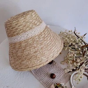 Frenchstyle Laceup Hat Bonnet Sun Straw Cap Teens Girl Vintage Summer Headwear& - Picture 1 of 10