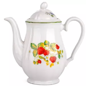 1.3 qt Garden Berry Coffee Pot Porcelain Teapot Czech Porcelain Tall Teapot - Picture 1 of 7