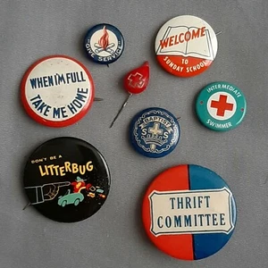 Vintage verschiedene Pinback Button Lot Union Made Rotes Kreuz Sonntagsschule Lagerfeuer Mädchen - Bild 1 von 5