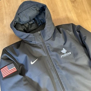 Nike Team Down 550 Fill Parka Mens XL Jacket Gray 915036 Lacrosse Logo Coat Hood - Picture 1 of 11