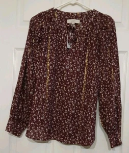 Loft Damen Langarm Bluse Burgund mit Goldfaden Größe M NEU Neu mit Etikett - Bild 1 von 17