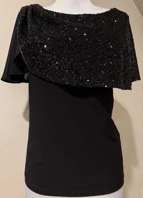 JOSEPH RIBKOFF Womens Sequin Detail Black Shirt Top NWOT - Sz 4 - Image 1 of 4