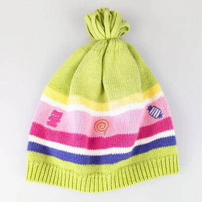 Gymboree Kids Hat Pom Pom Striped Cotton Blend Candy Applique Knit 2T-5T - Image 1 of 4