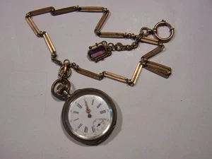 Alte Herren Taschenuhr Silber 0,800 Cylindre Remontoirl 6 Rubis läuft mit Kette - Bild 1 von 7