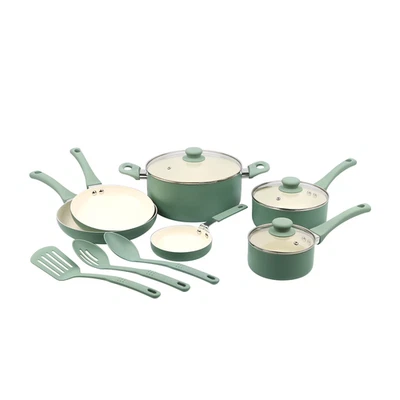 NINGBO TAIOOR COOKWARE CO.,LTD Mainstays 12-Piece Green Nonstick Ceramic Aluminum Cookware Set