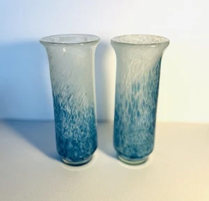 Pair Of Matching Mtarfa Glass of Malta Vases. Blue & White Cased. 17cm Tall. - Picture 1 of 10