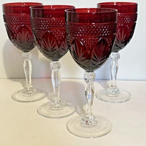 4 Kristall D’Arques Durand Wein Wasserkelche Rubinrot Formglas mit klarem Stiel - Bild 1 von 6