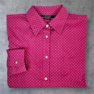 Camisa Lauren Ralph Lauren Rosa Caliente Lunares Sin Hierro Abotonada Talla Grande P28 - Imagen 1 de 9