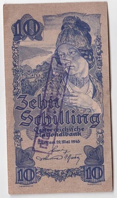AUSTRIA 10 Schilling 1945 (Wachauerin) nicht umlauffahig overprint aXF - Image 1 of 2