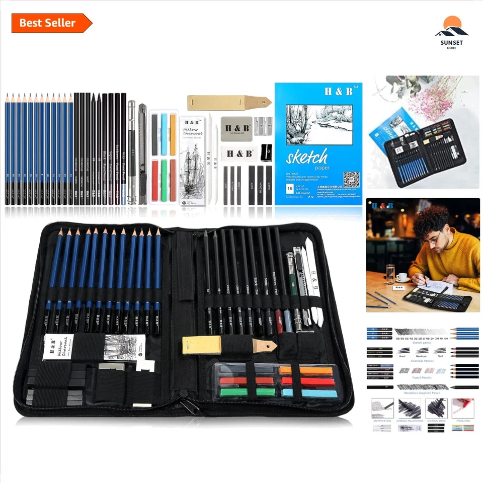 Sketch Pad and Pencil Set - 48-Piece Drawing Sketching Kit with Sketch Book - Image 1 of 1