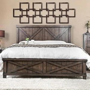 Furniture of America Andrew Rustic Wood King Panel Bed in Dark Walnut - Picture 1 of 7