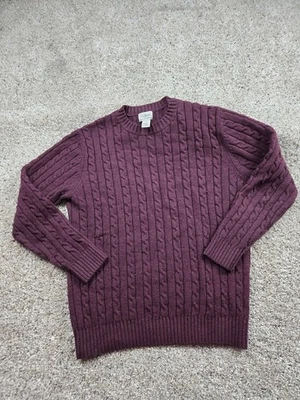 LL Bean Cable Knit Sweater Large Tall Burgundy Wool Blend Long Sleeve Crew Neck - Image 1 of 4