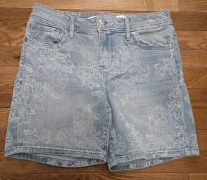 Seven 7 Jeans Sz 8 Denim Bonnaro Floral Print Jean Shorts Stretch Light Wash - Picture 1 of 8