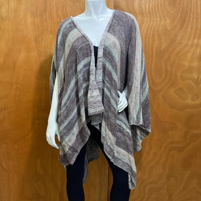 Cárdigan Poncho Free People Big Trail Marrón Gris Rayas Algodón Lino Talla S Foto 1 de 4