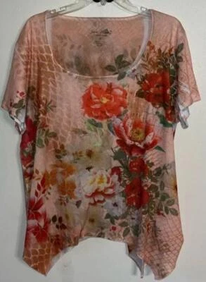 Floral Plus Sz 2X Casual Wear Embellished Sublimation Tee Shirt JANE ASHLEY - Image 1 of 2