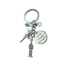 Art Attack Silvertone Think Happy Thoughts Fairy Dust Turquoise Pendant Keychain
